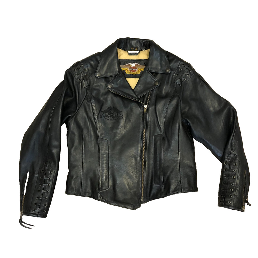 Vintage Women’s Fitted Harley Davidson Black Leather Biker Jacket‎ Size 40/12 W